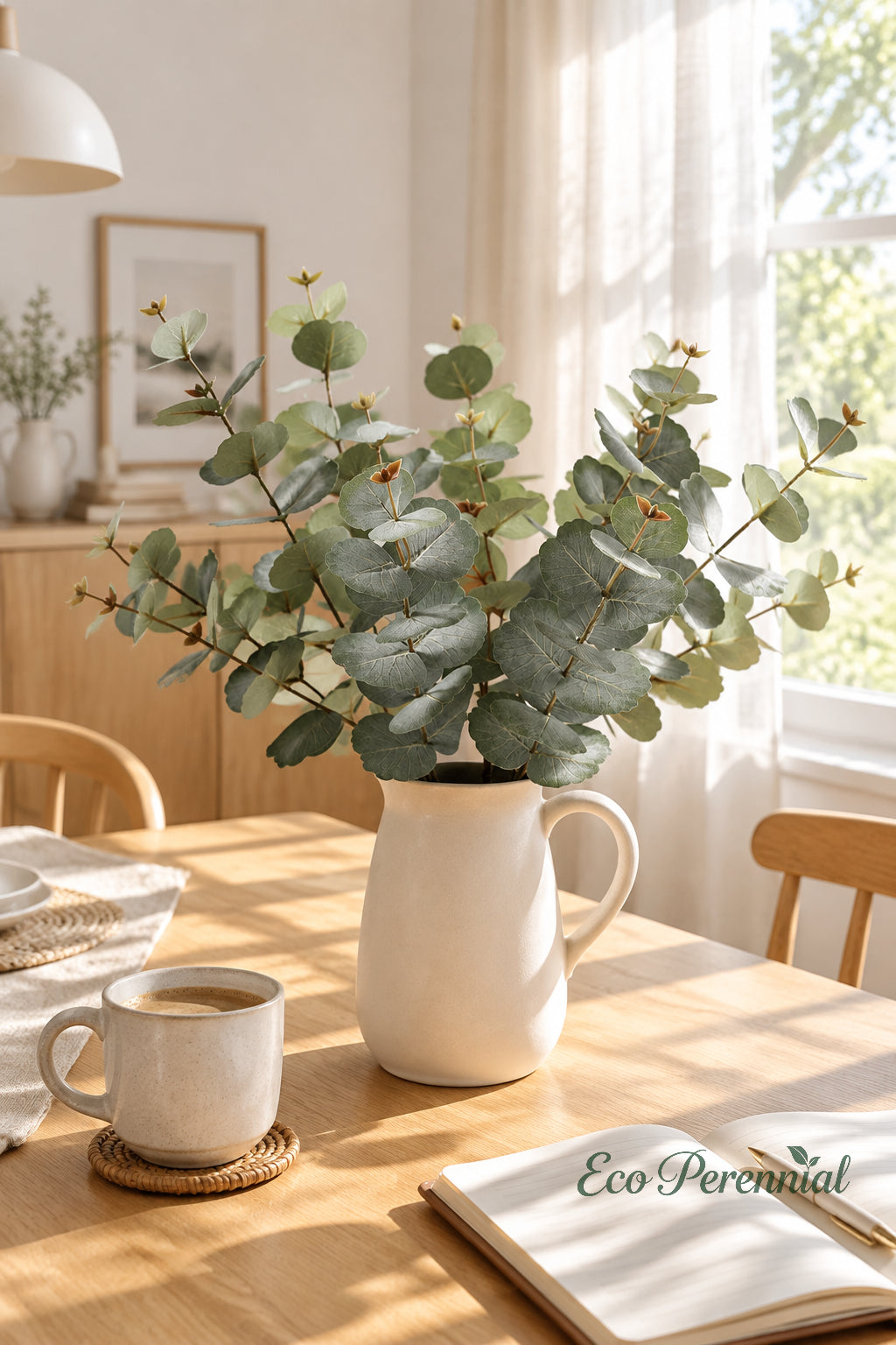 31.5" Realistic Faux Eucalyptus Stem | Silver Dollar Artificial Greenery | Artificial Greenery | Eco Perennial