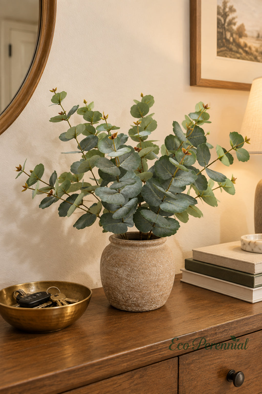 31.5" Realistic Faux Eucalyptus Stem | Silver Dollar Artificial Greenery | Artificial Greenery | Eco Perennial