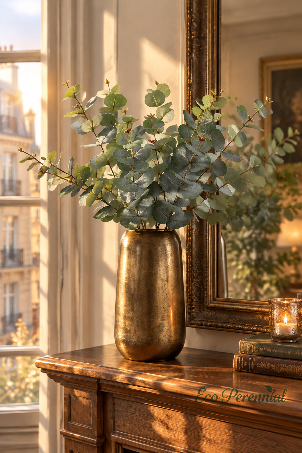 31.5" Realistic Faux Eucalyptus Stem | Silver Dollar Artificial Greenery | Artificial Greenery | Eco Perennial