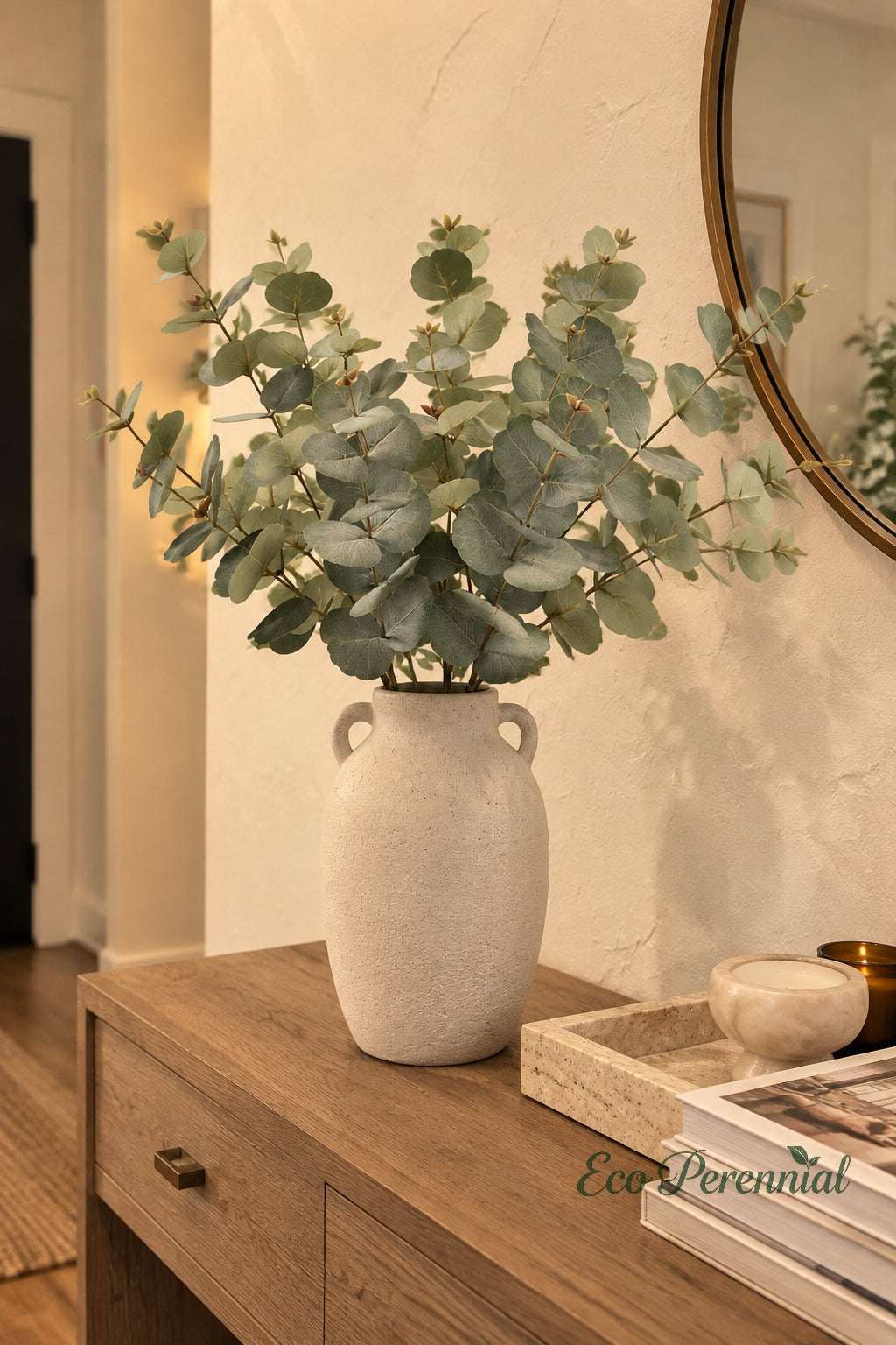 31.5" Realistic Faux Eucalyptus Stem | Silver Dollar Artificial Greenery | Artificial Greenery | Eco Perennial