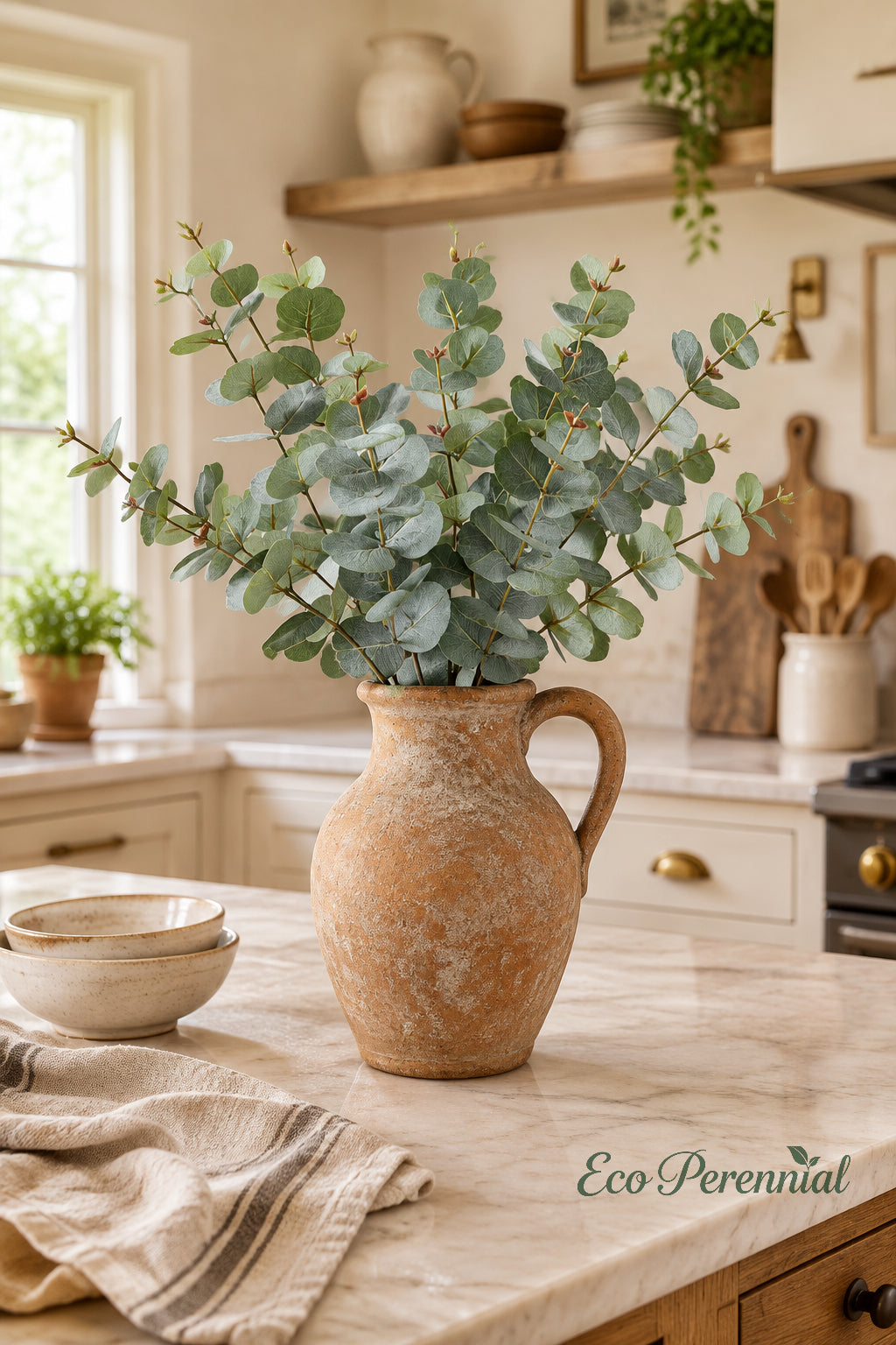 31.5" Realistic Faux Eucalyptus Stem | Silver Dollar Artificial Greenery | Artificial Greenery | Eco Perennial