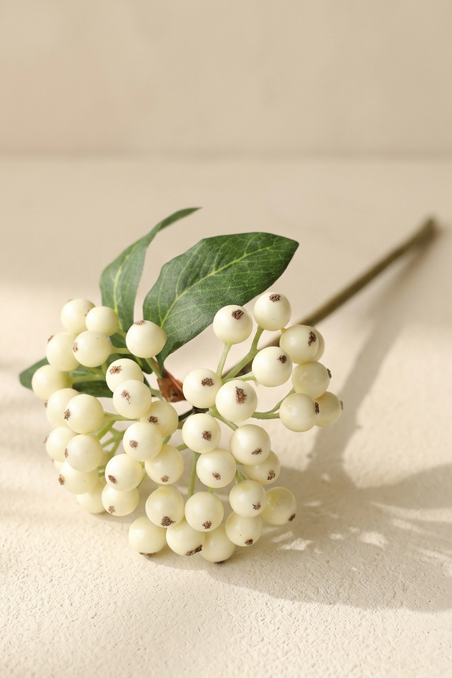 11.4" Petite Faux Berry Stems | 10 Colors Ivory Snowberry | Artificial Greenery | Eco Perennial