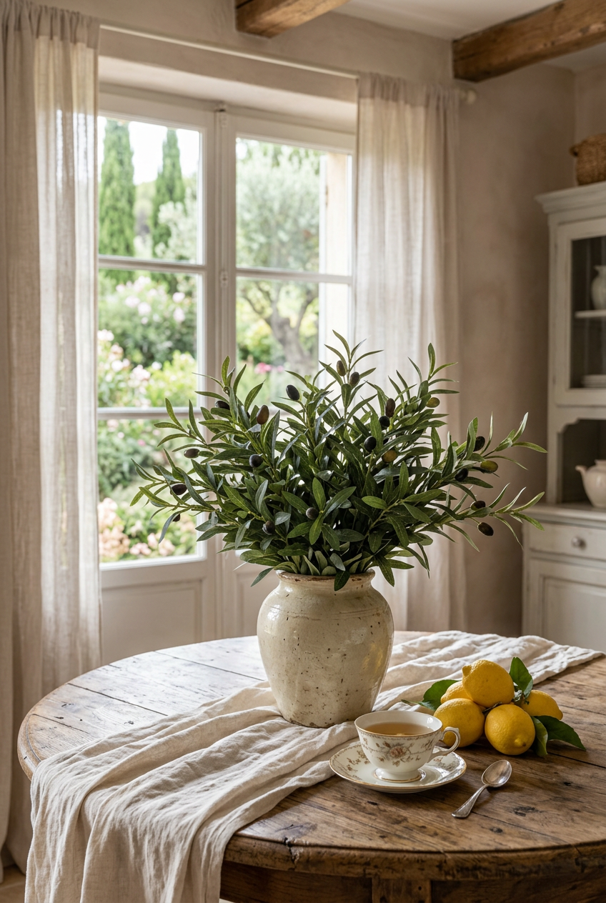 19.7" Faux Olive Branches | 6-Fork Tabletop Greenery | Artificial Greenery | Eco Perennial
