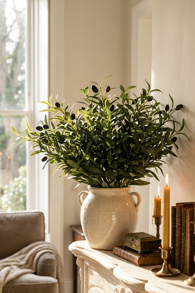 19.7" Faux Olive Branches | 6-Fork Tabletop Greenery 6-Fork — With Olives | Artificial Greenery | Eco Perennial