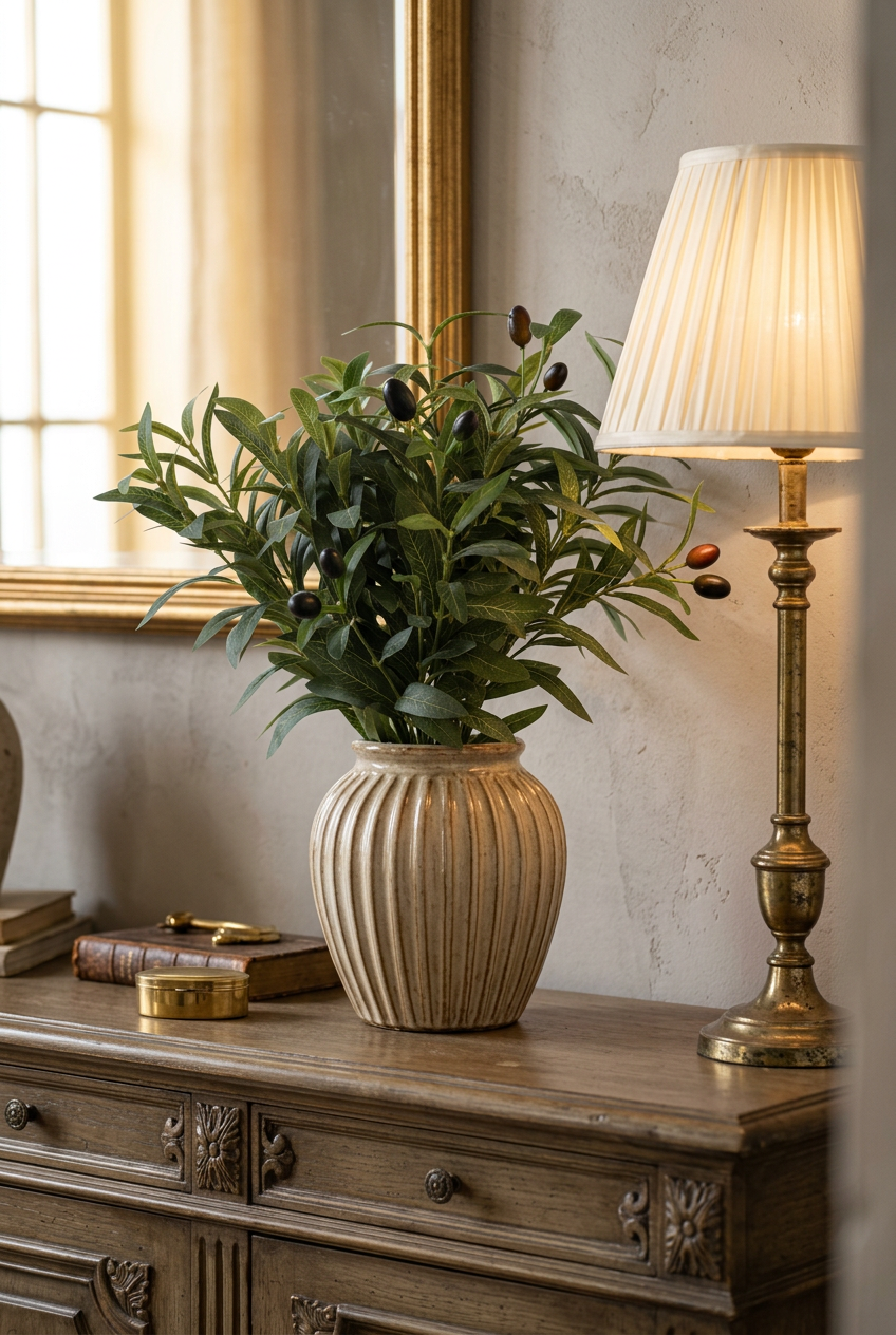 19.7" Faux Olive Branches | 6-Fork Tabletop Greenery | Artificial Greenery | Eco Perennial