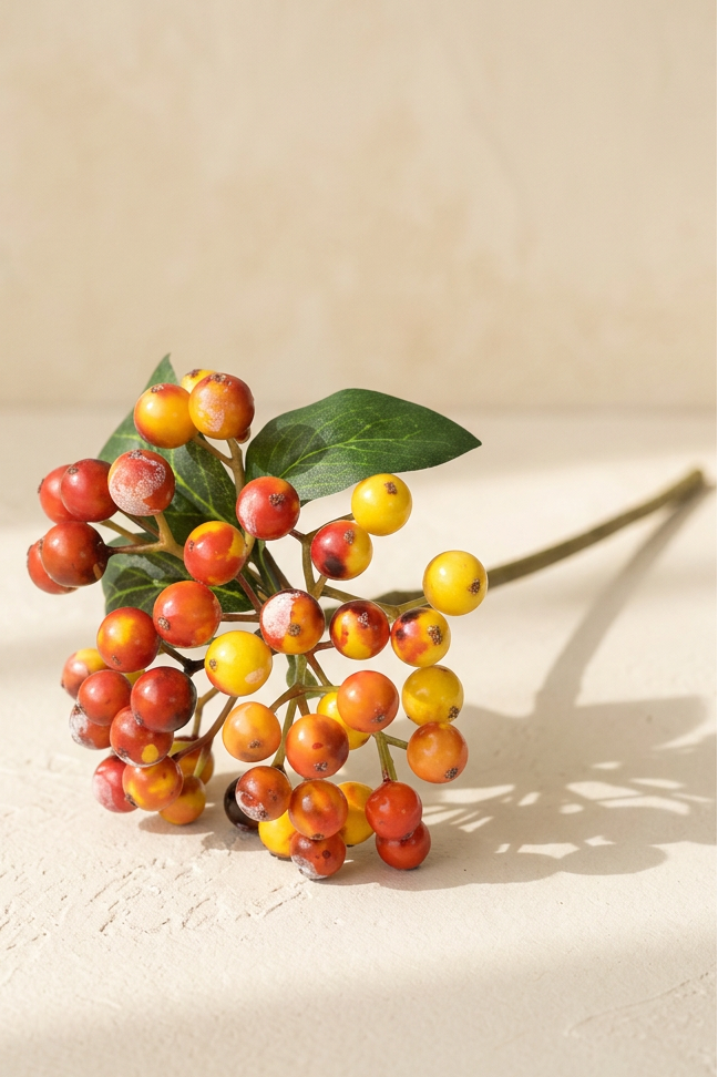 11.4" Petite Faux Berry Stems | 10 Colors Persimmon Orange | Artificial Greenery | Eco Perennial