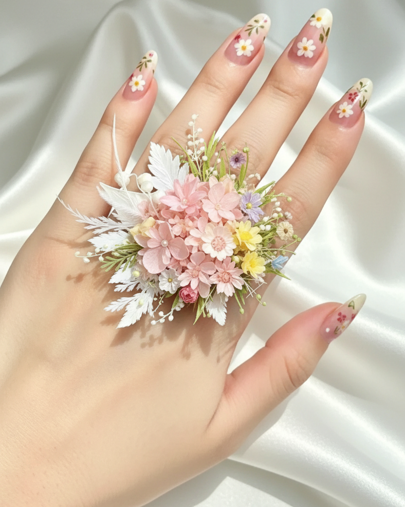 Feather & Pearl Preserved Flower Ring – Handcrafted Eternal Floral Jewelry | Jewelry | Eco Perennial