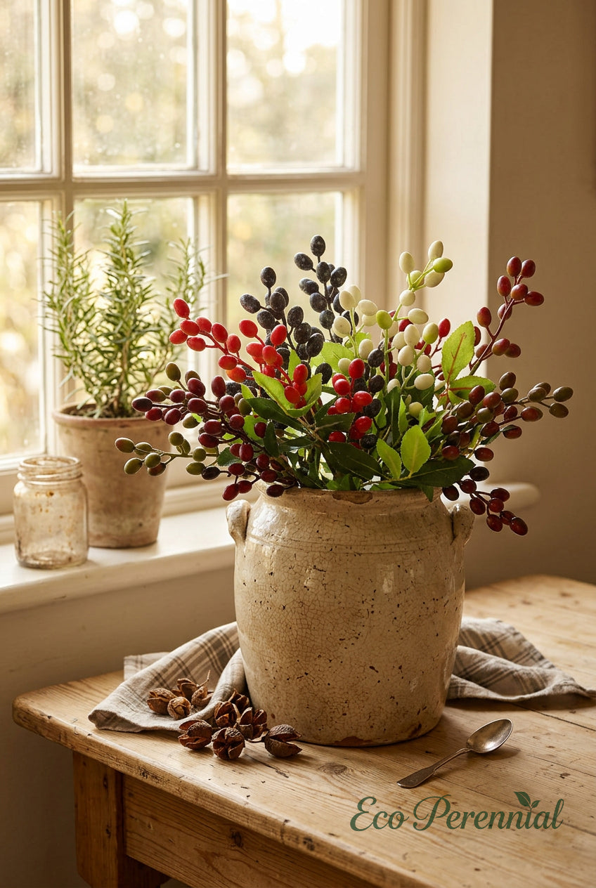 14.2" Petite Faux Berry Stems | 6 Colors | Artificial Greenery | Eco Perennial