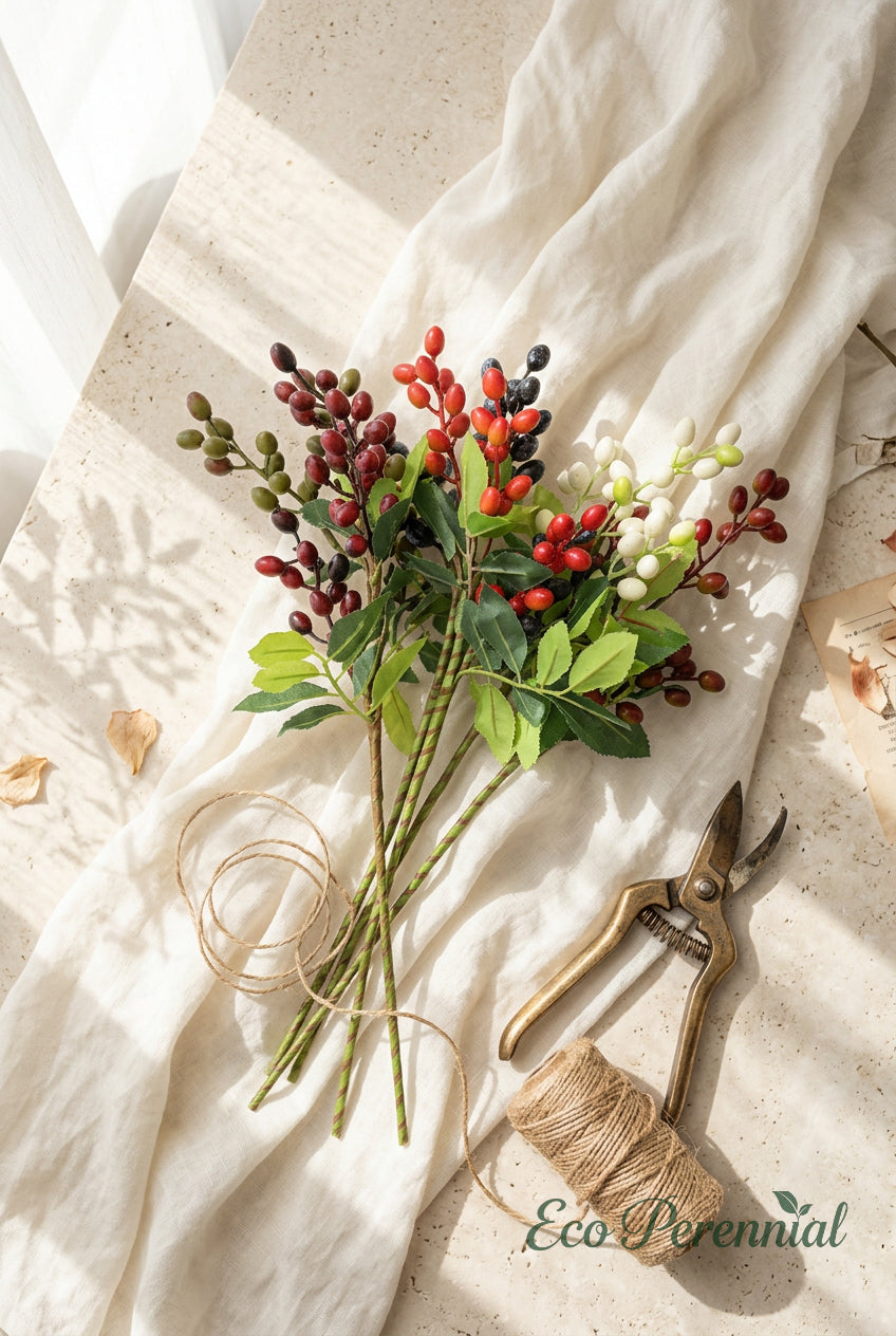 14.2" Petite Faux Berry Stems | 6 Colors | Artificial Greenery | Eco Perennial