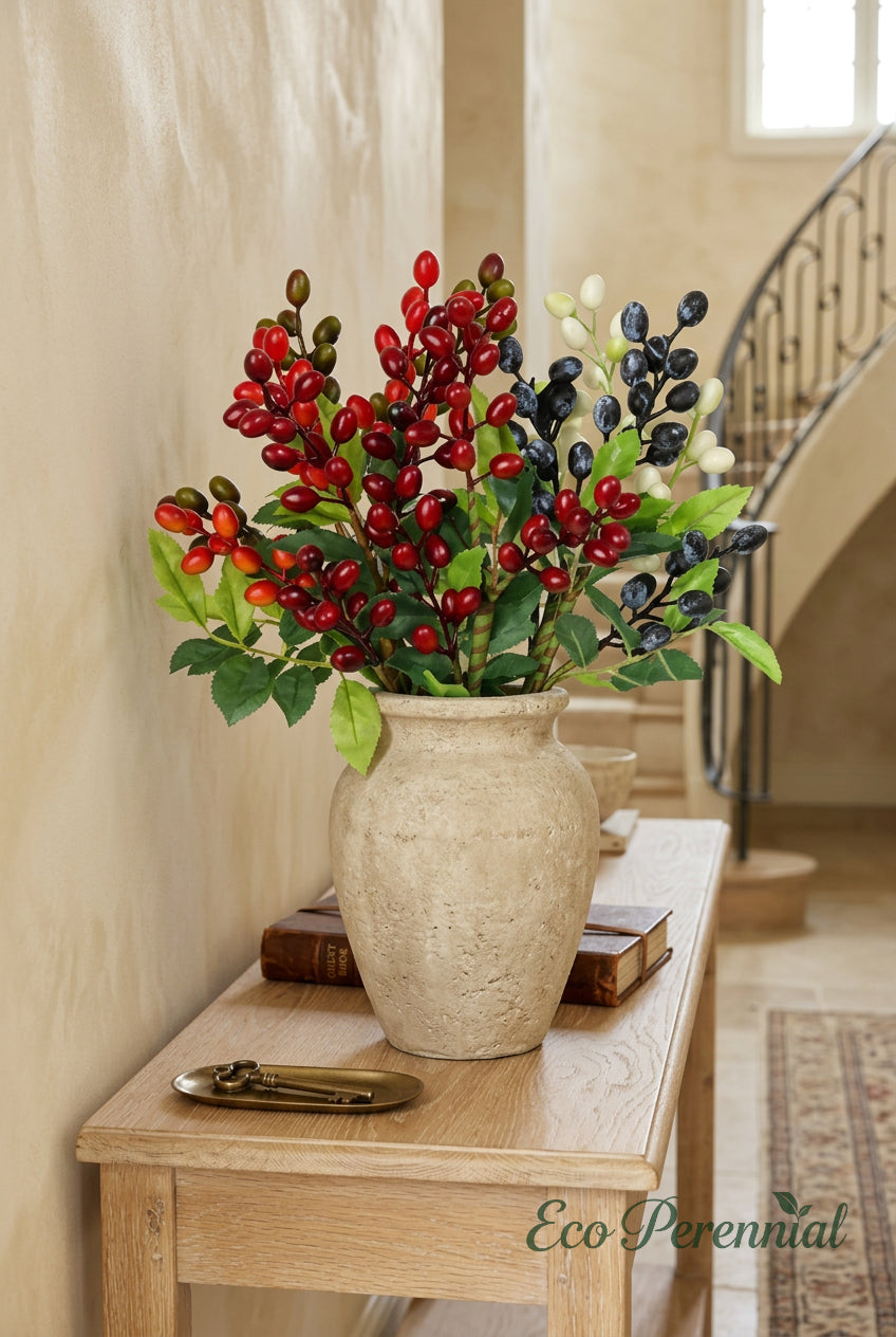14.2" Petite Faux Berry Stems | 6 Colors | Artificial Greenery | Eco Perennial
