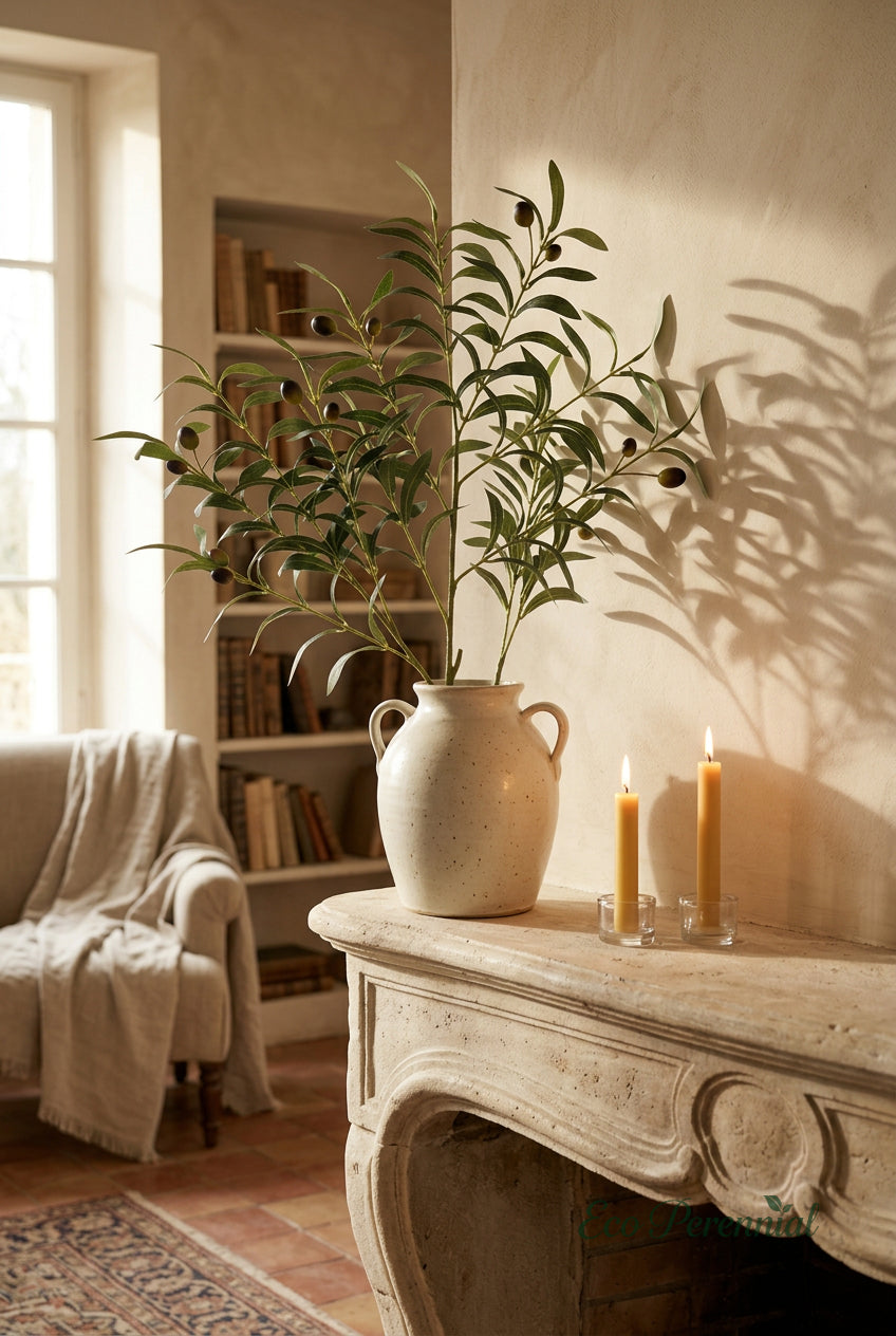 37.4" Faux Olive Branches | Tall 10-Fork Stems | Artificial Greenery | Eco Perennial