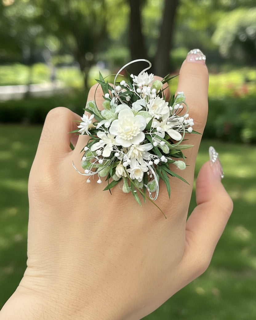 White Garden Flower Ring | Handcrafted Real Floral Statement Ring | Eco Perennial