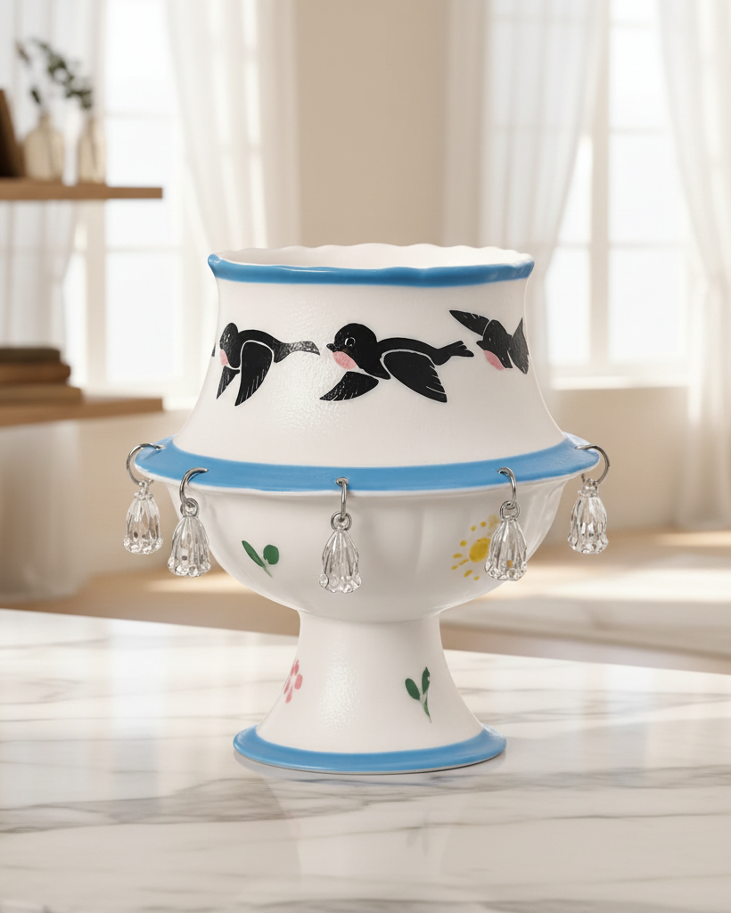 Spinning Bird Ceramic Cup Decor | Handcrafted Rotating Teacup | Eco Perennial