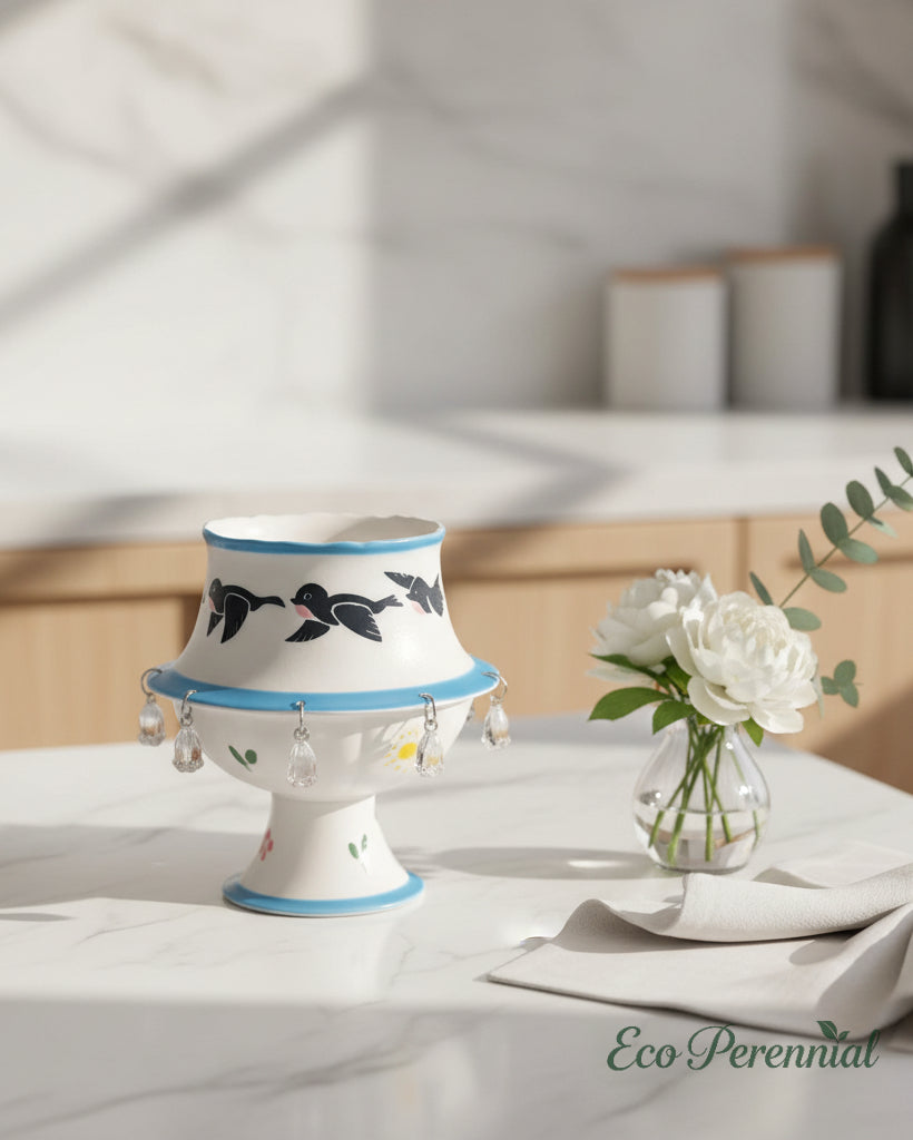 Spinning Bird Ceramic Cup Decor | Handcrafted Rotating Teacup | Eco Perennial
