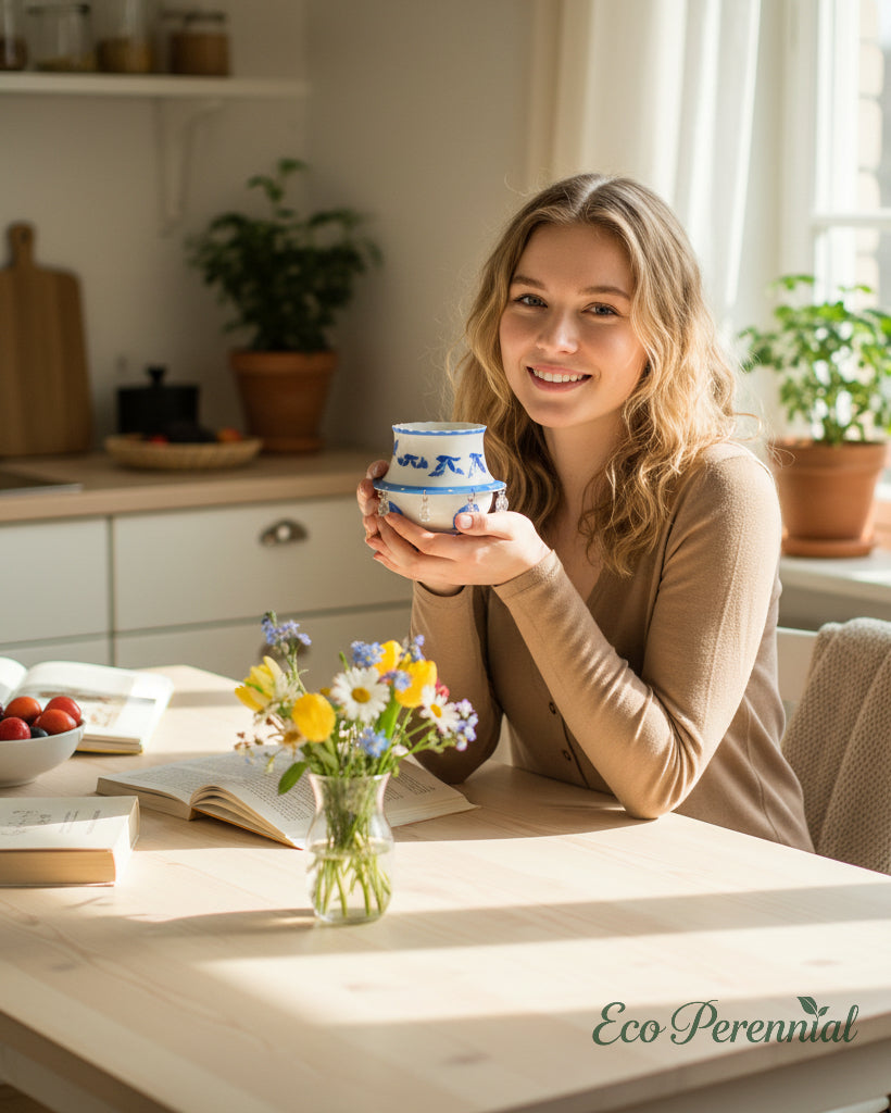 Rotating ceramic teacup with flying bird optical illusion — unique birthday and anniversary gift
