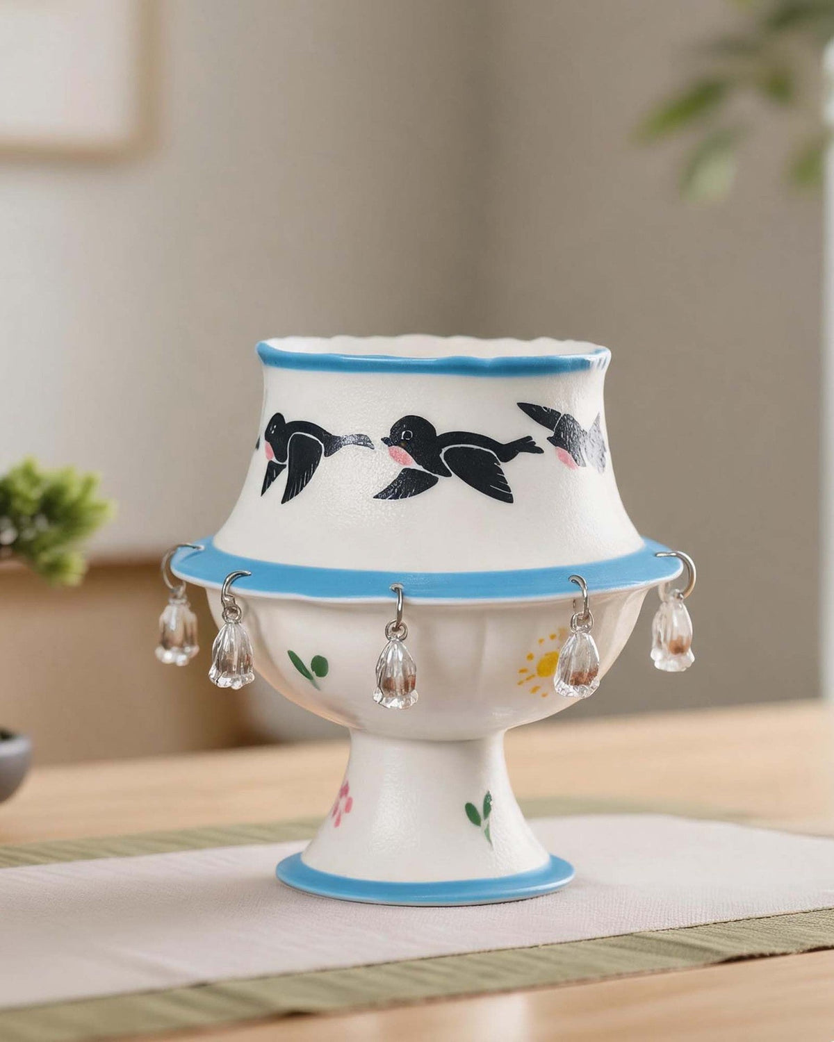 Spinning Bird Ceramic Cup Decor | Handcrafted Rotating Teacup | Eco Perennial