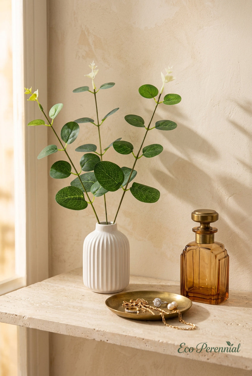 11.8" Petite Faux Eucalyptus Stems | Realistic Artificial Greenery Branches | Artificial Greenery | Eco Perennial