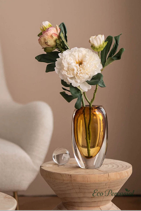 French Burnt-Edge Peony Faux Flower Stem | Realistic Silk Artificial Peony | Eco Perennial | Artificial Flower Stem | Eco Perennial
