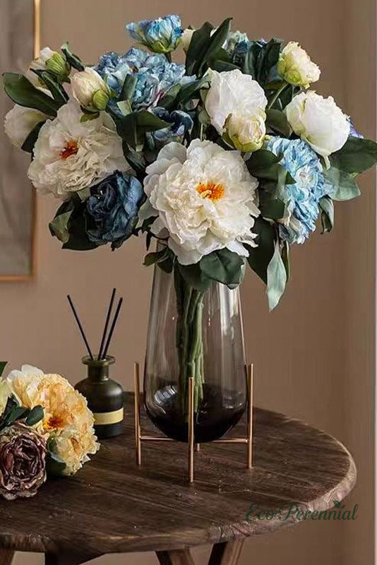 French Burnt-Edge Peony Faux Flower Stem | Realistic Silk Artificial Peony | Eco Perennial | Artificial Flower Stem | Eco Perennial