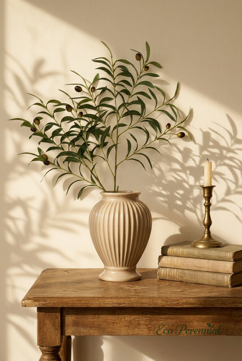37.4" Faux Olive Branches | Tall 10-Fork Stems | Artificial Greenery | Eco Perennial
