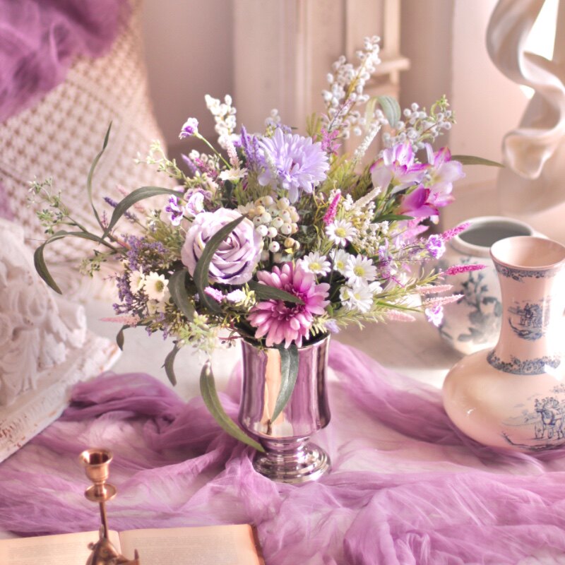 "Provence Wild" | French Country Meadow Silk Bouquet | Realistic Faux Silk Flowers for Home Decor - Eco Perennial