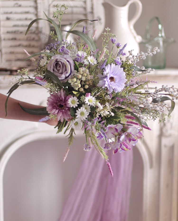 "Provence Wild" | French Country Meadow Silk Bouquet | Realistic Faux Silk Flowers for Home Decor - Eco Perennial