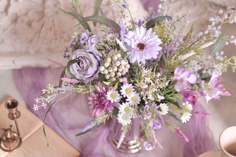 "Provence Wild" | French Country Meadow Silk Bouquet | Realistic Faux Silk Flowers for Home Decor - Eco Perennial