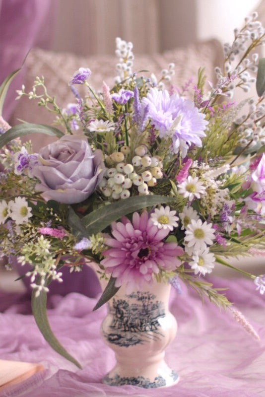 "Provence Wild" | French Country Meadow Silk Bouquet | Realistic Faux Silk Flowers for Home Decor - Eco Perennial