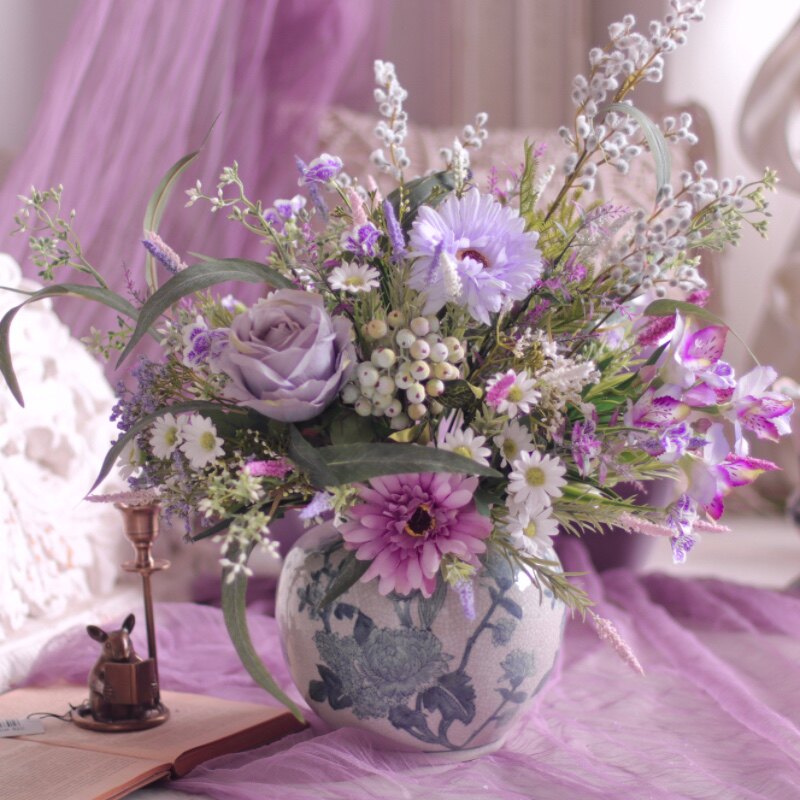 "Provence Wild" | French Country Meadow Silk Bouquet | Realistic Faux Silk Flowers for Home Decor - Eco Perennial