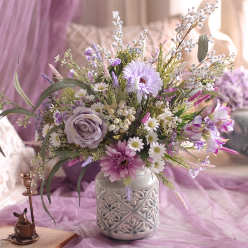 "Provence Wild" | French Country Meadow Silk Bouquet | Realistic Faux Silk Flowers for Home Decor - Eco Perennial