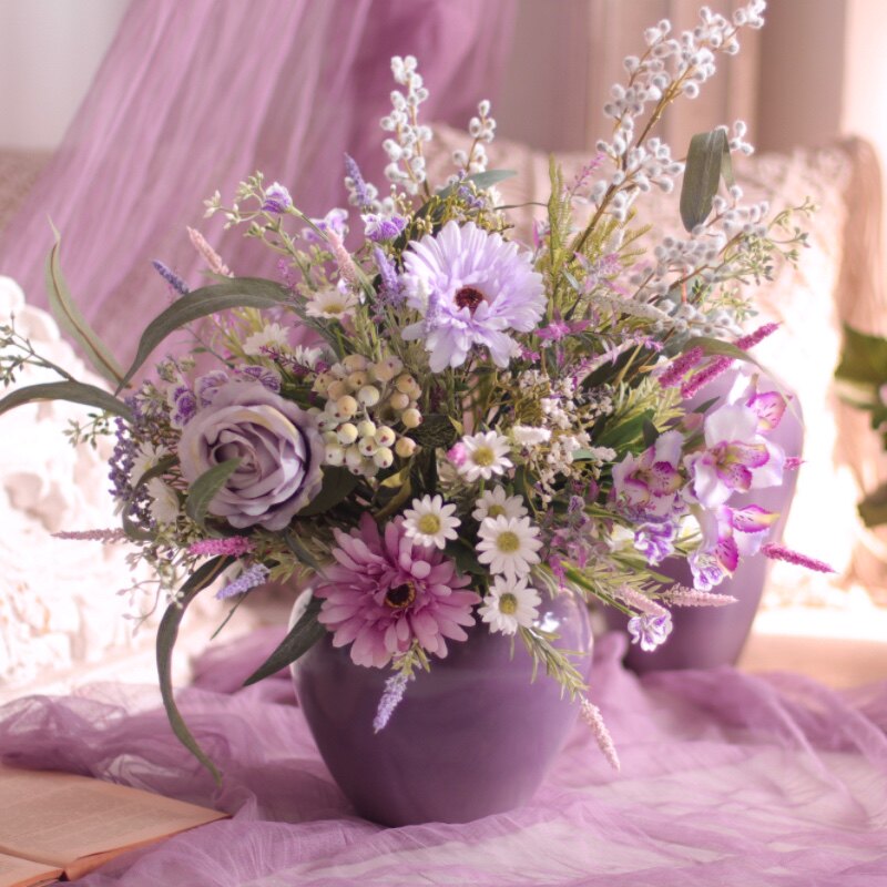 "Provence Wild" | French Country Meadow Silk Bouquet | Realistic Faux Silk Flowers for Home Decor - Eco Perennial