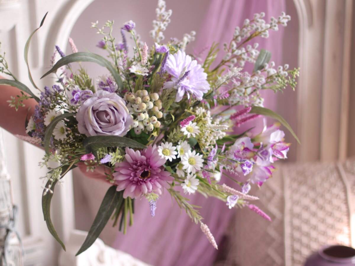 "Provence Wild" | French Country Meadow Silk Bouquet | Realistic Faux Silk Flowers for Home Decor - Eco Perennial