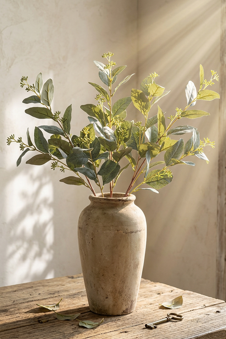 33" Realistic Seeded Silver Dollar Eucalyptus Stem | Eco Perennial Frosted Sage | Artificial Greenery | Eco Perennial