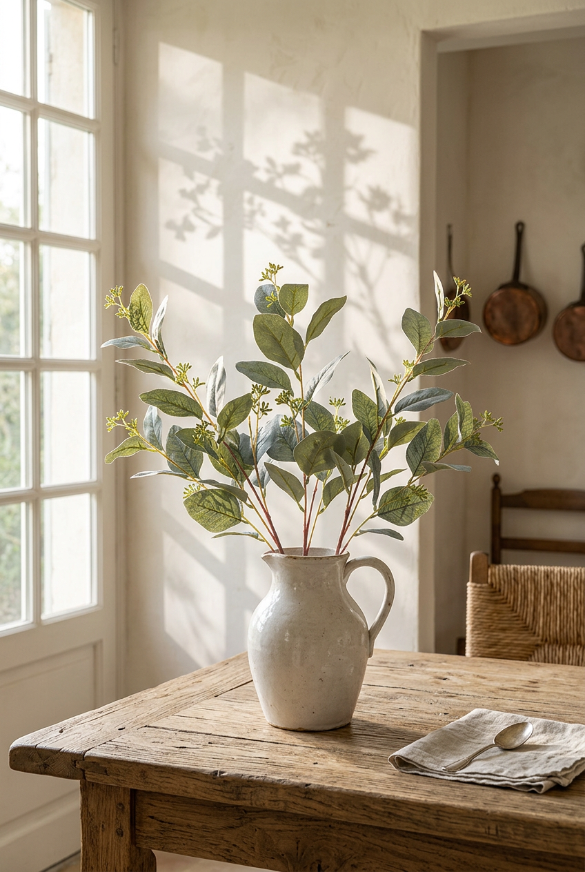 33" Realistic Seeded Silver Dollar Eucalyptus Stem | Eco Perennial | Artificial Greenery | Eco Perennial