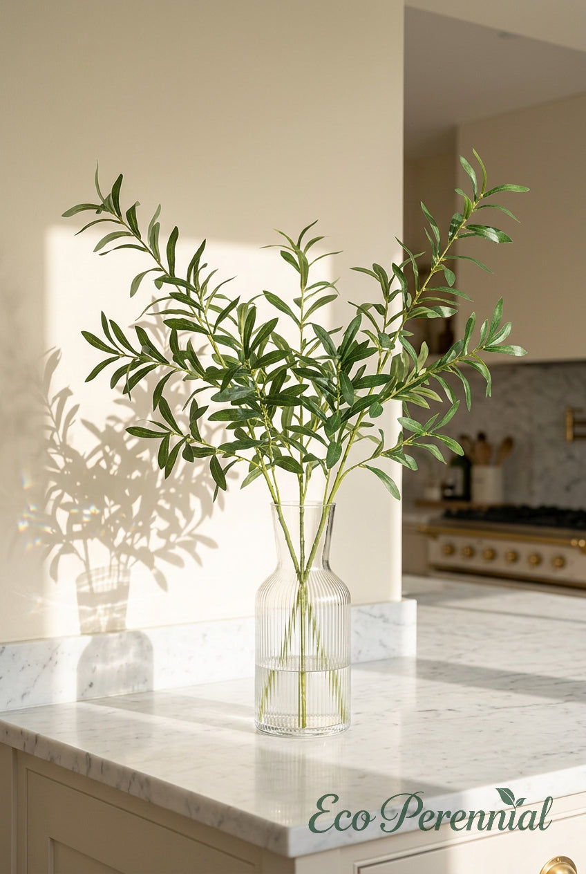 37" Faux Olive Branches | 6-Fork Mediterranean Stems | Artificial Greenery | Eco Perennial