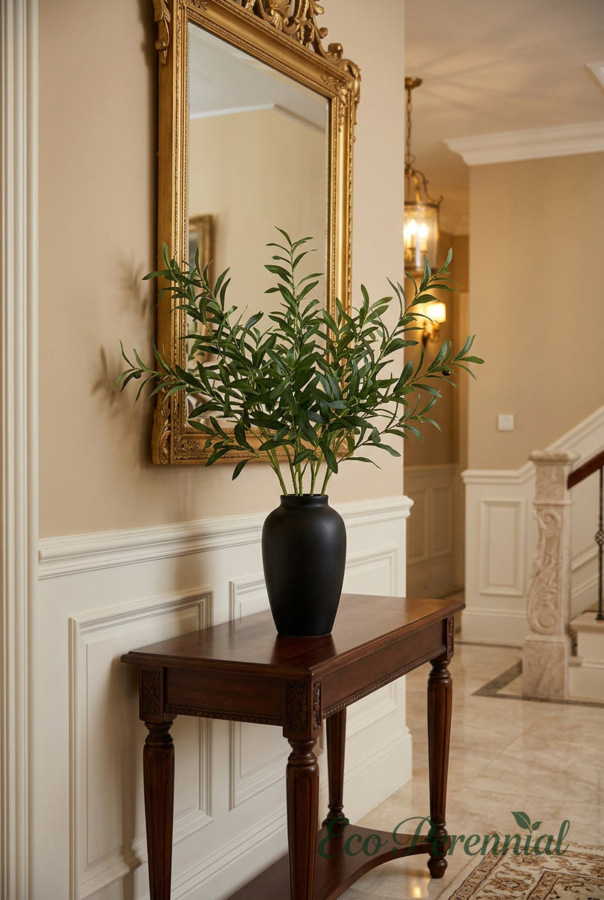 37" Faux Olive Branches | 6-Fork Mediterranean Stems | Artificial Greenery | Eco Perennial