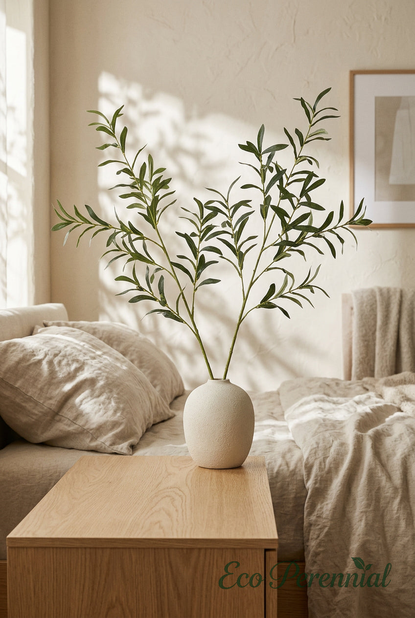 37" Faux Olive Branches | 6-Fork Mediterranean Stems | Artificial Greenery | Eco Perennial