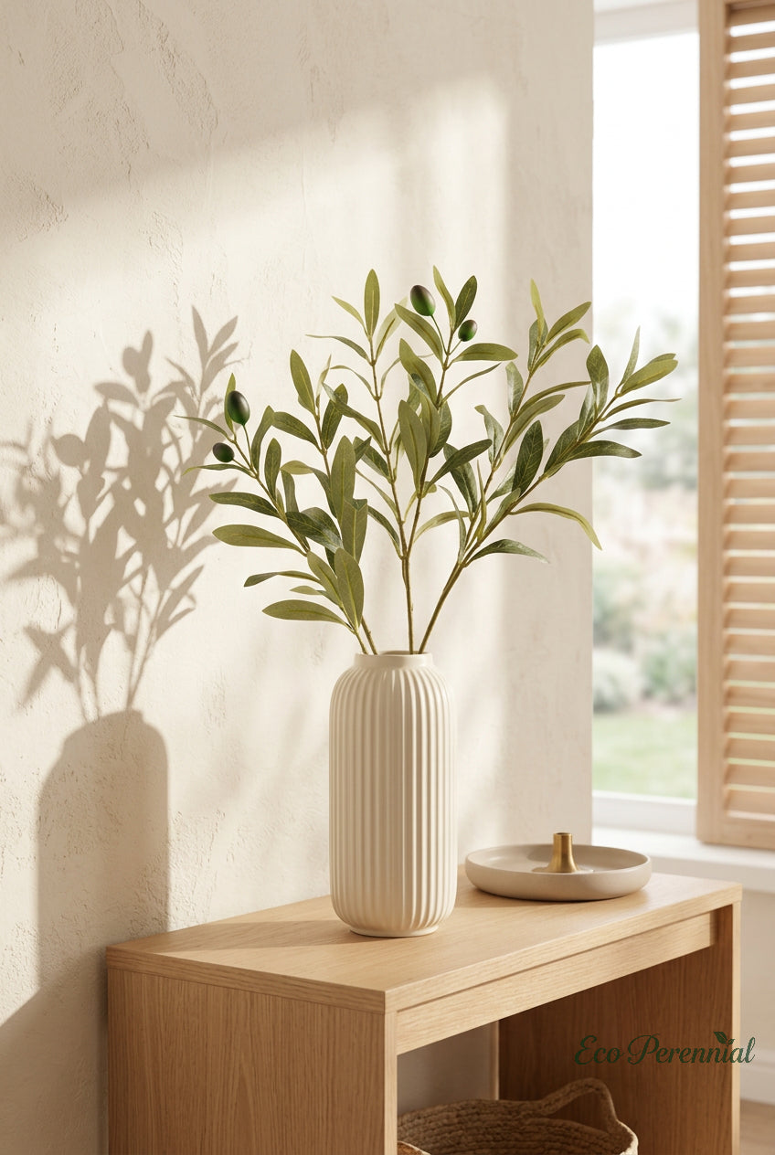 15"–19" Medium Realistic Faux Olive Branches | Artificial Greenery Stems with Olives | Artificial Greenery | Eco Perennial