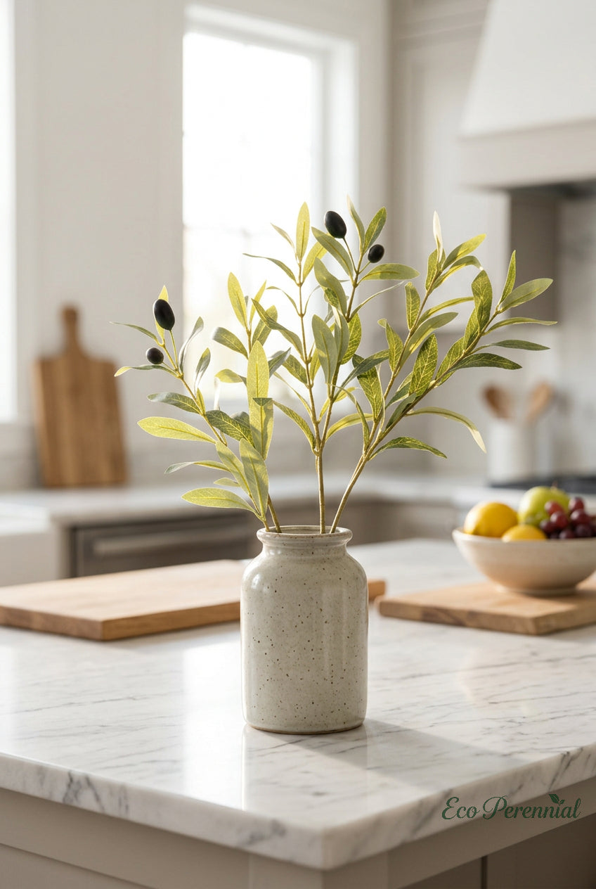 15"–19" Medium Realistic Faux Olive Branches | Artificial Greenery Stems with Olives | Artificial Greenery | Eco Perennial