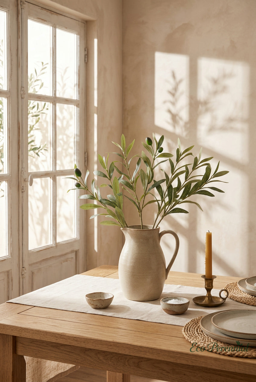 15"–19" Medium Realistic Faux Olive Branches | Artificial Greenery Stems with Olives | Artificial Greenery | Eco Perennial