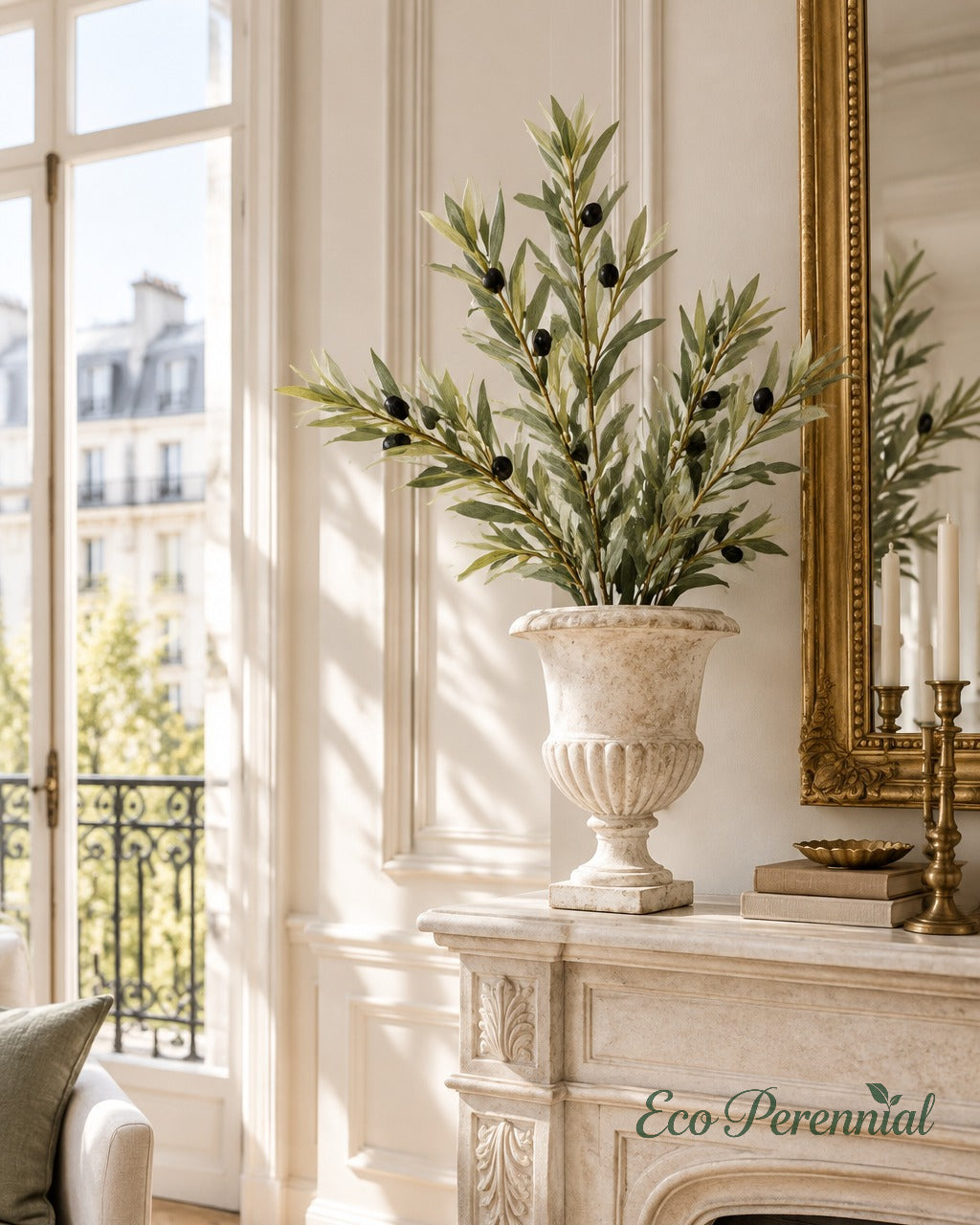Flocked Faux Olive Branches with Fruit | 35" & 37.5" | Artificial Greenery | Eco Perennial