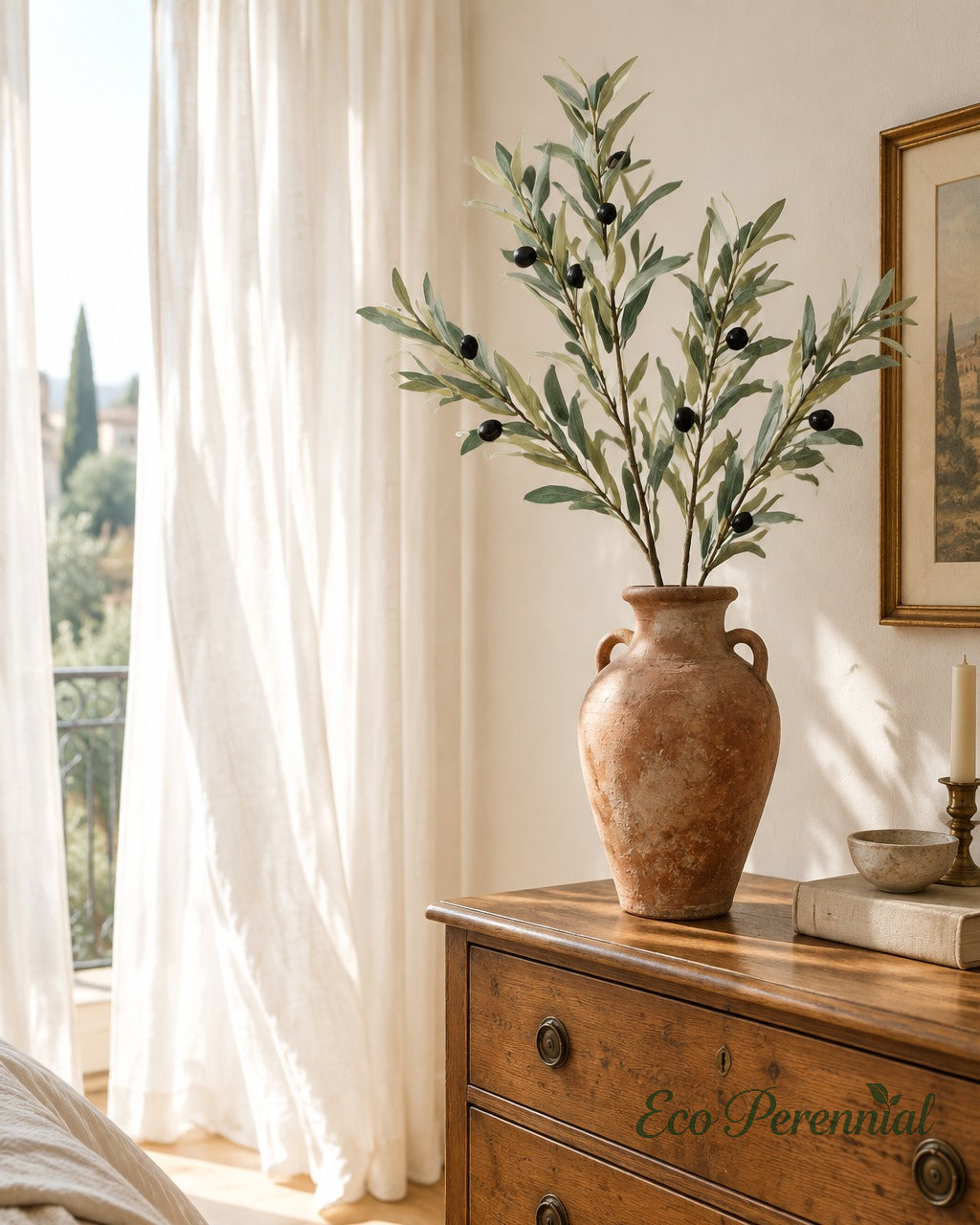 Flocked Faux Olive Branches with Fruit | 35" & 37.5" | Artificial Greenery | Eco Perennial