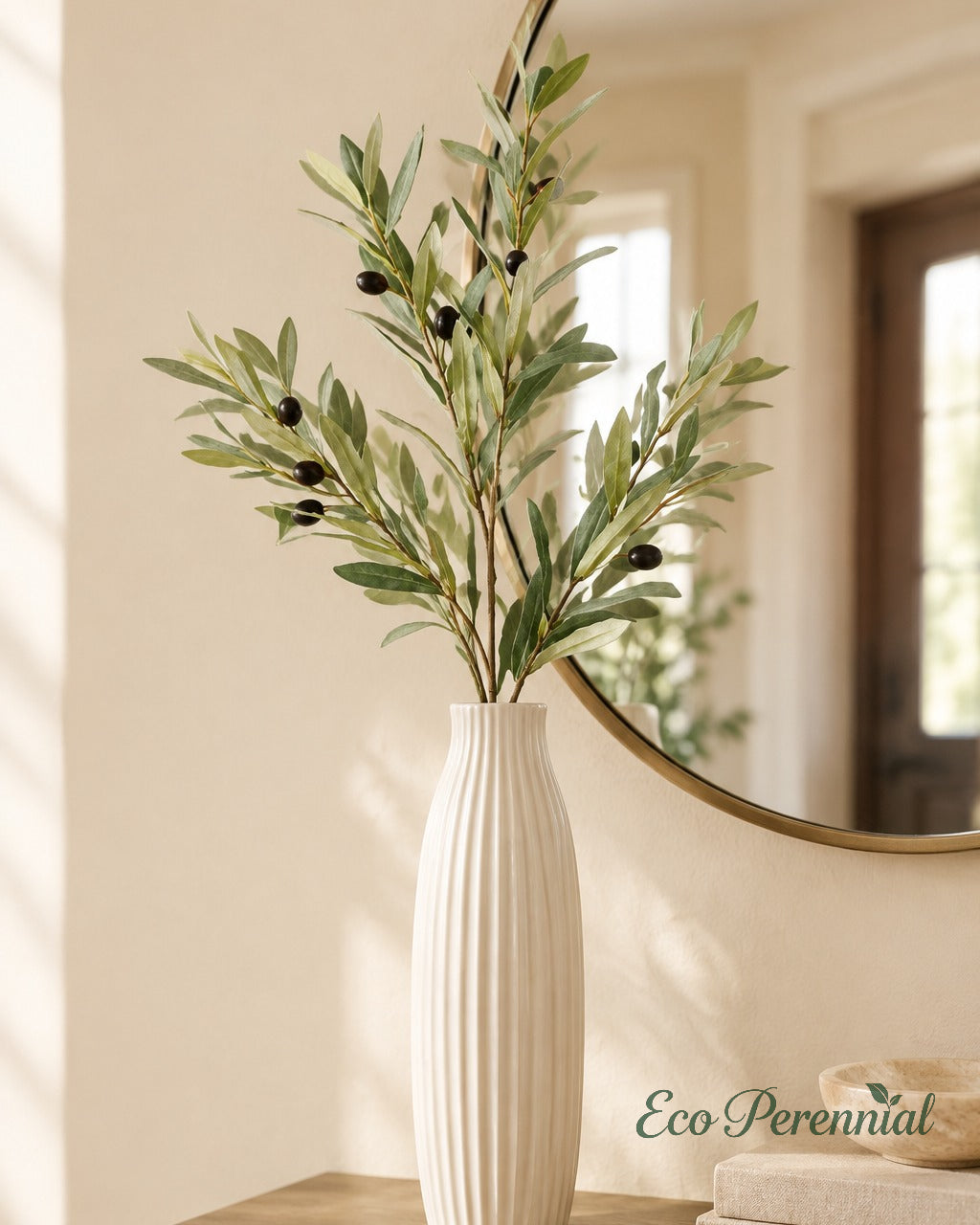 Flocked Faux Olive Branches with Fruit | 35" & 37.5" | Artificial Greenery | Eco Perennial