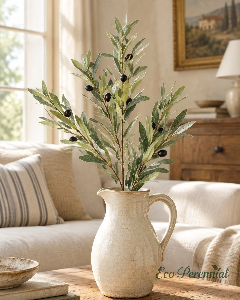 Flocked Faux Olive Branches with Fruit | 35" & 37.5" | Artificial Greenery | Eco Perennial