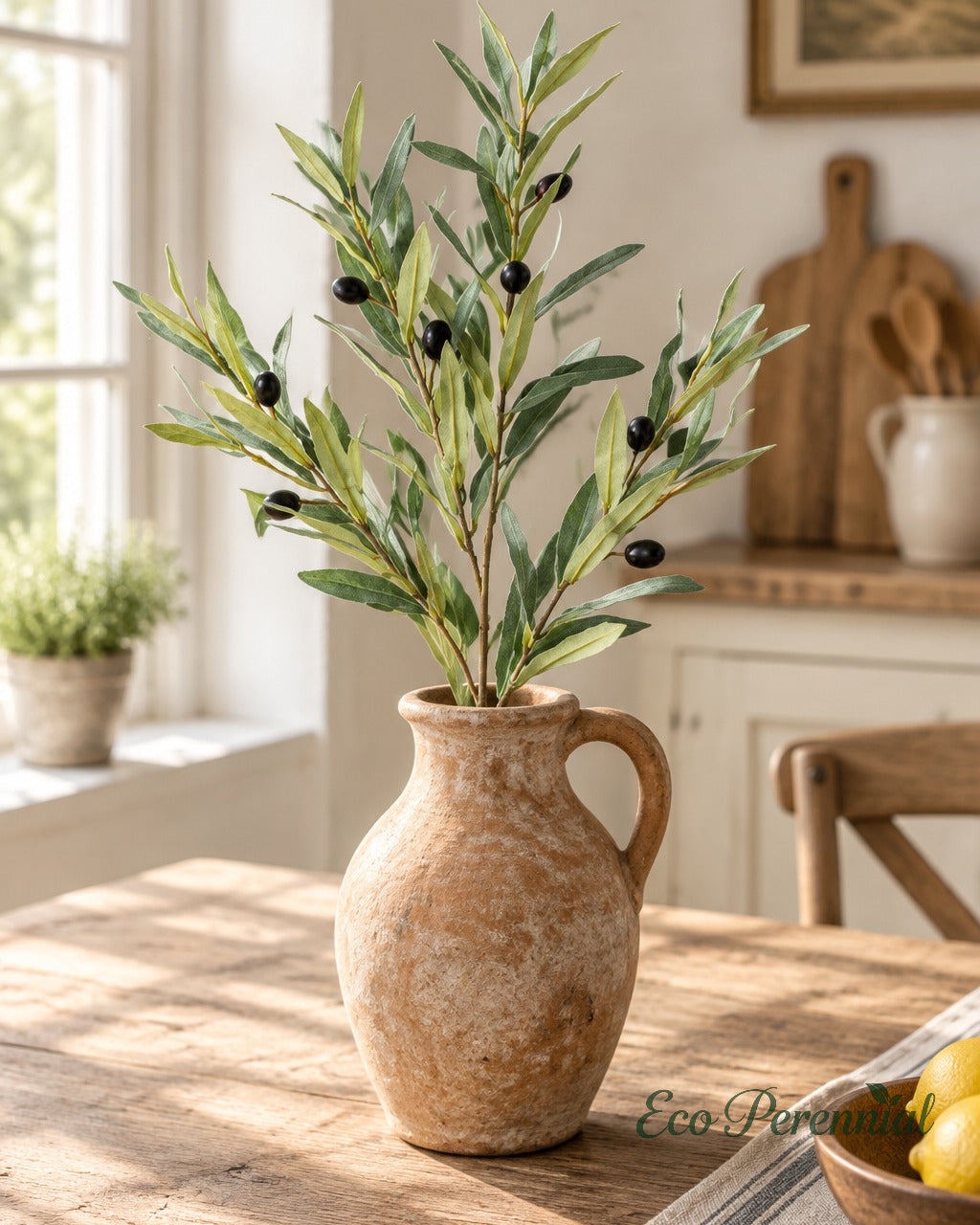 Flocked Faux Olive Branches with Fruit | 35" & 37.5" | Artificial Greenery | Eco Perennial