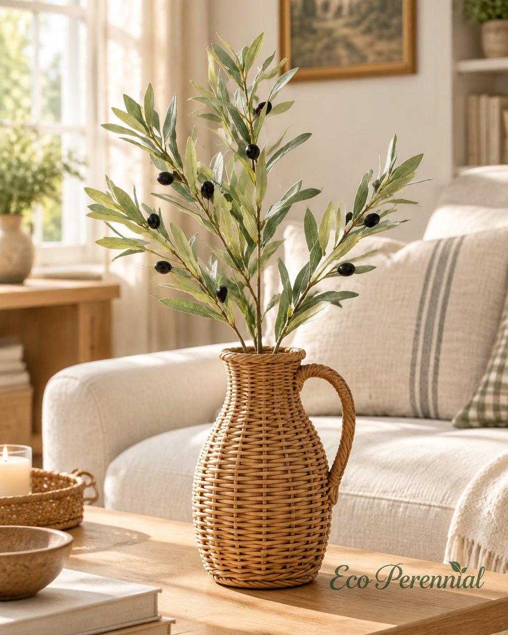 Flocked Faux Olive Branches with Fruit | 35" & 37.5" | Artificial Greenery | Eco Perennial
