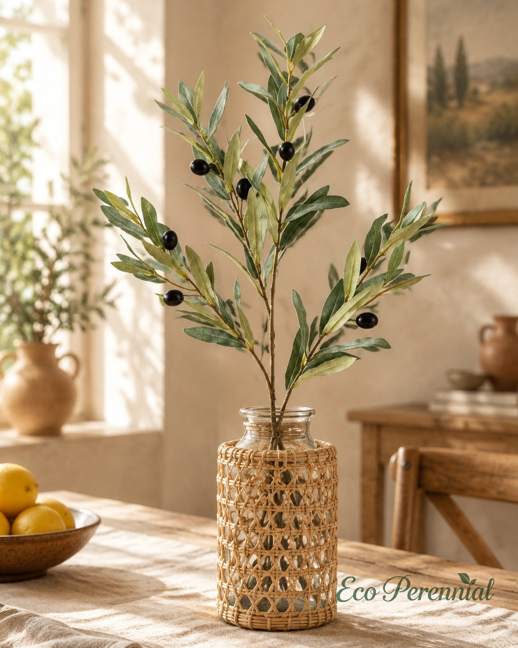 Flocked Faux Olive Branches with Fruit | 35" & 37.5" | Artificial Greenery | Eco Perennial