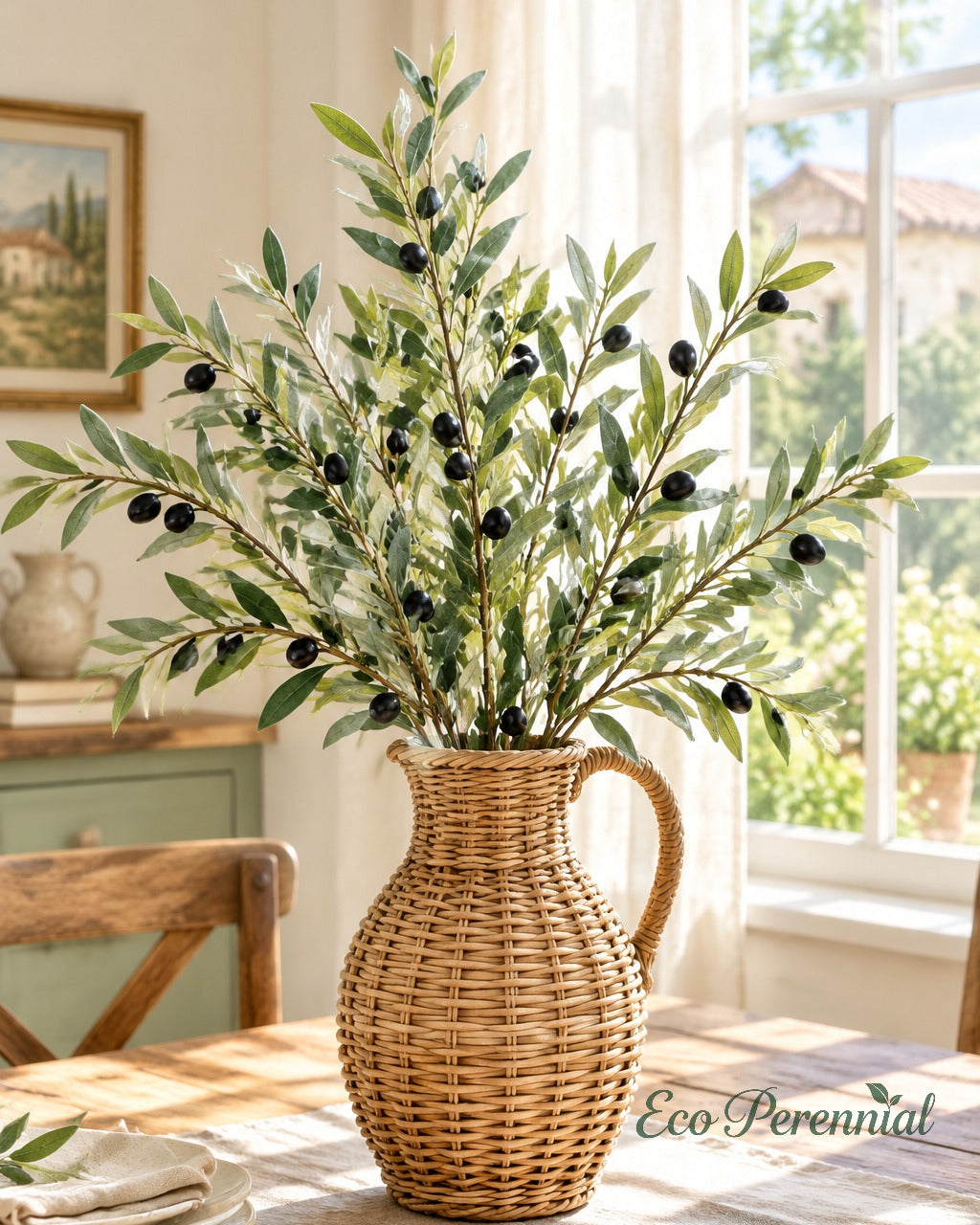 Flocked Faux Olive Branches with Fruit | 35" & 37.5" | Artificial Greenery | Eco Perennial