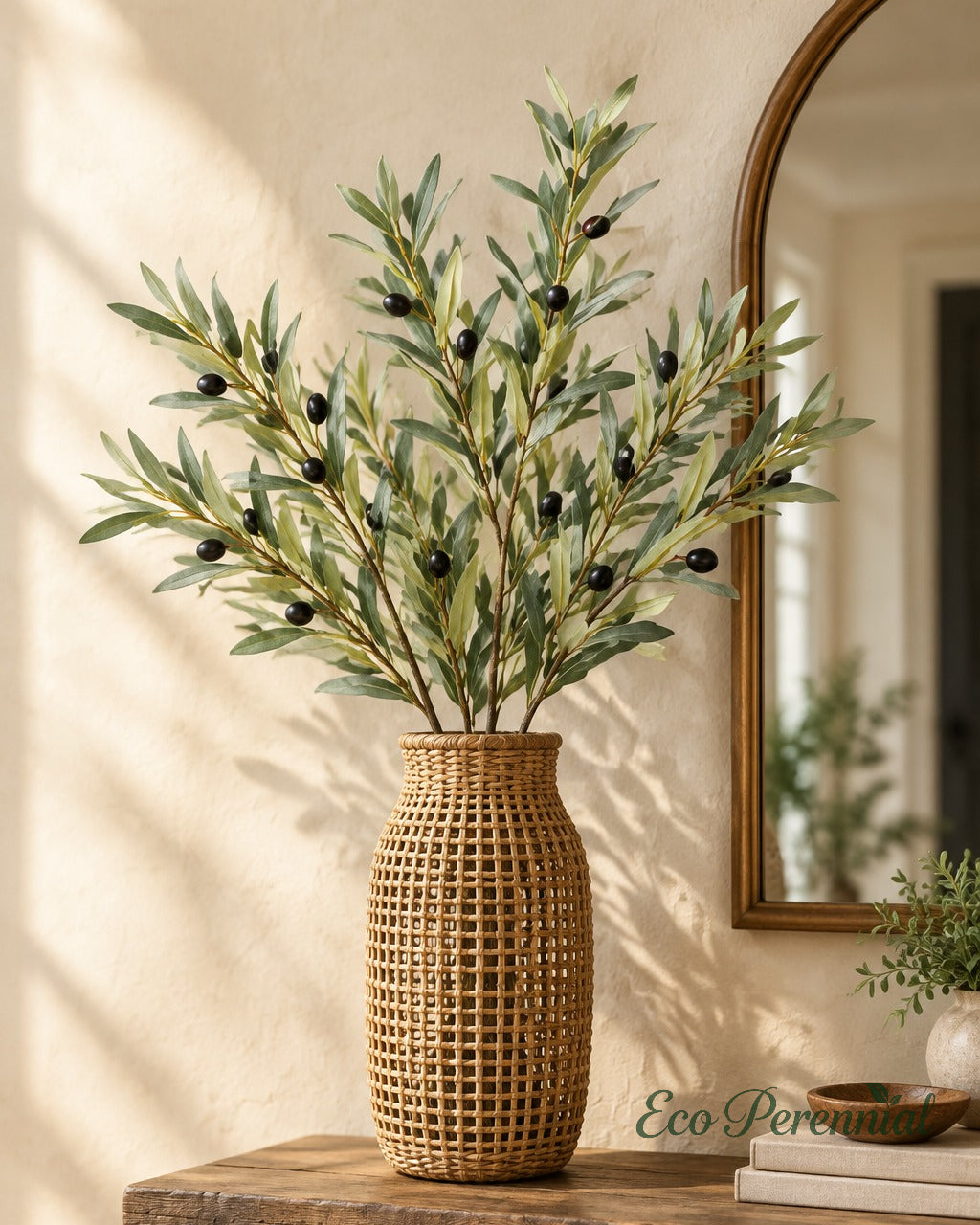 Flocked Faux Olive Branches with Fruit | 35" & 37.5" | Artificial Greenery | Eco Perennial
