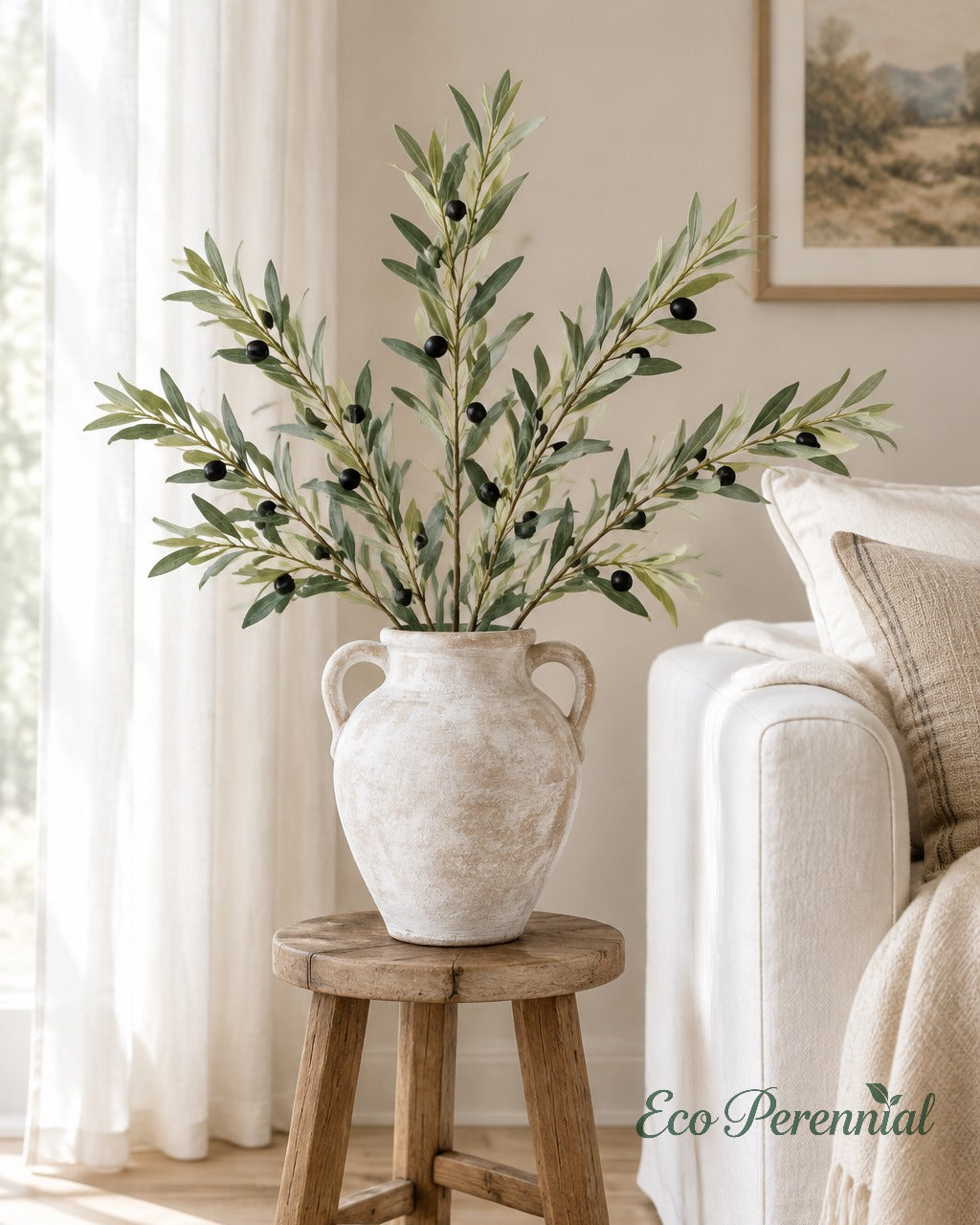 Flocked Faux Olive Branches with Fruit | 35" & 37.5" | Artificial Greenery | Eco Perennial